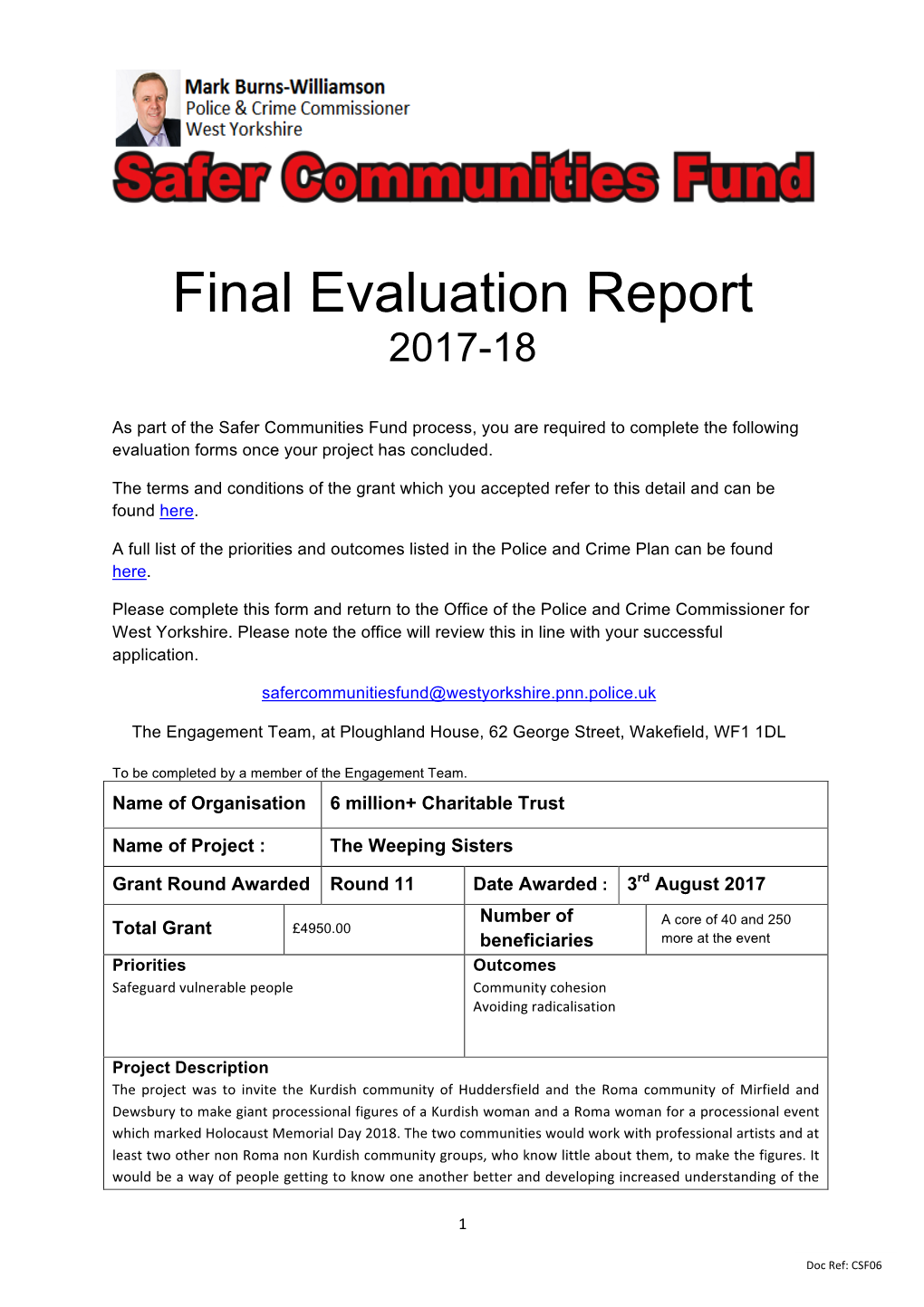Weeping Sisters SCF Evaluation 2017-18