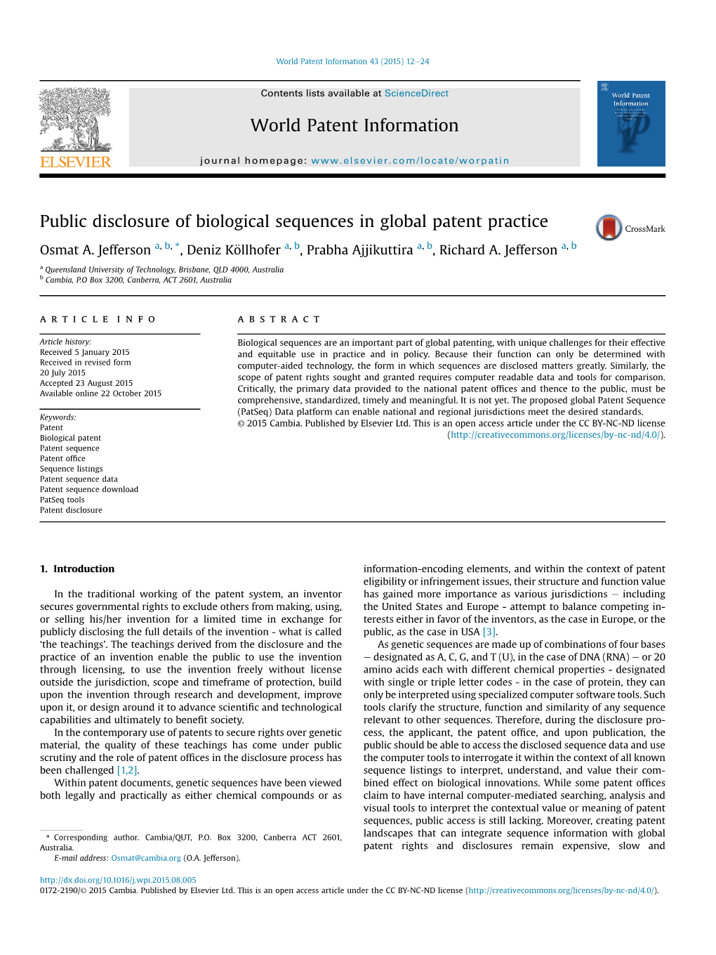 Public Disclosure of Biological Sequences in Global Patent Practice