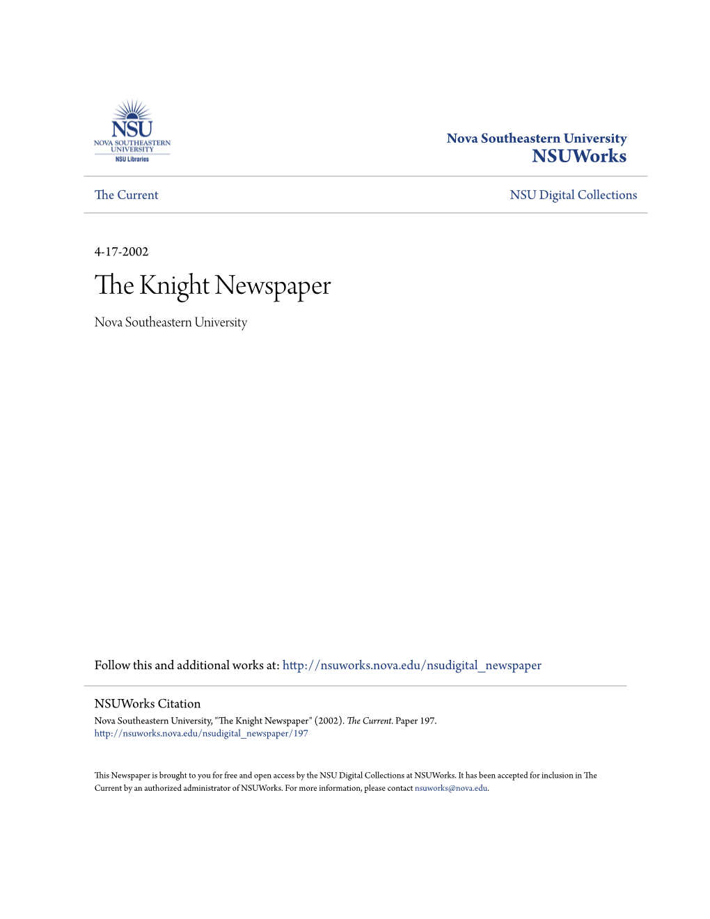 The Knight Newspaper Nova Southeastern University