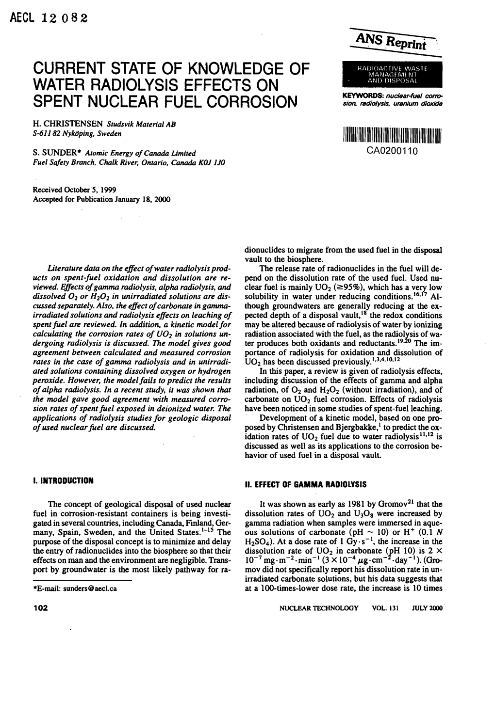 Current State of Knowledge of Water Radiolysis Effects