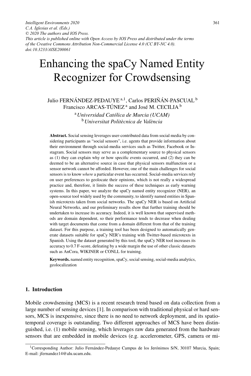 Enhancing the Spacy Named Entity Recognizer for Crowdsensing