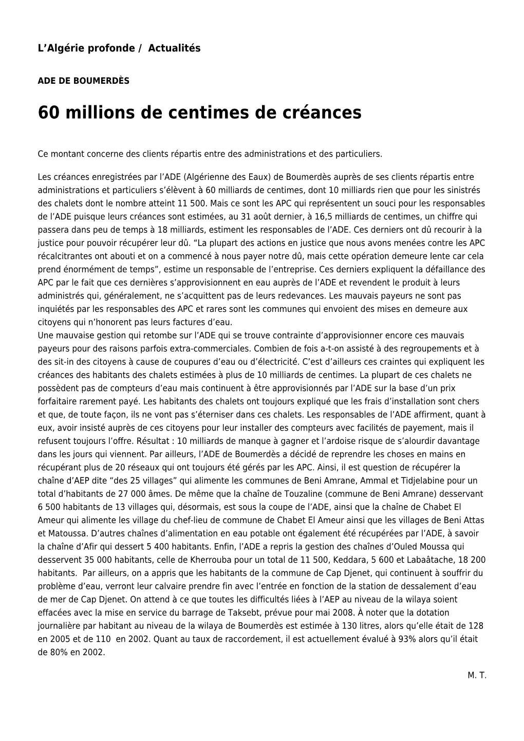 60 Millions De Centimes De Créances