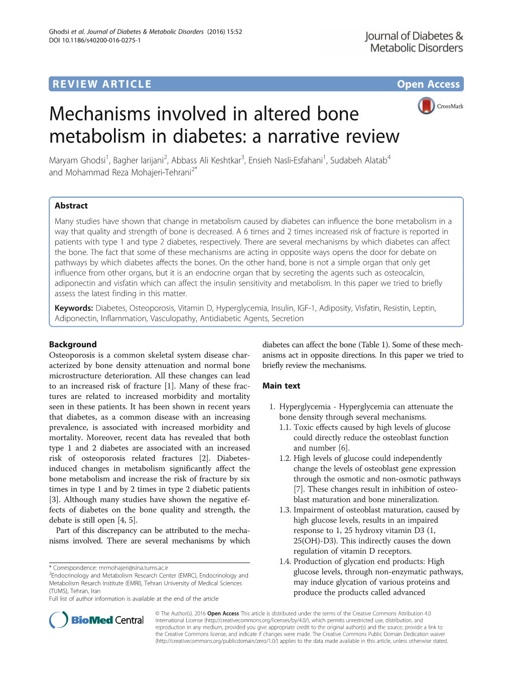 Mechanisms Involved in Altered Bone Metabolism in Diabetes