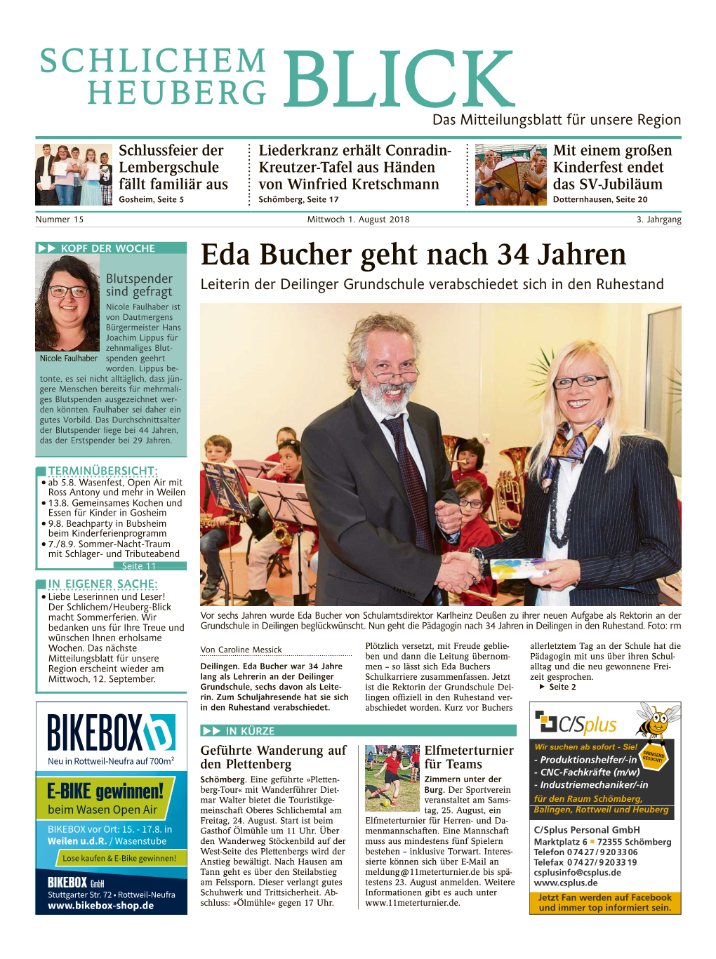 SCHLICHEM HEUBERG BLICK Das Mitteilungsblatt Für Unsere Region