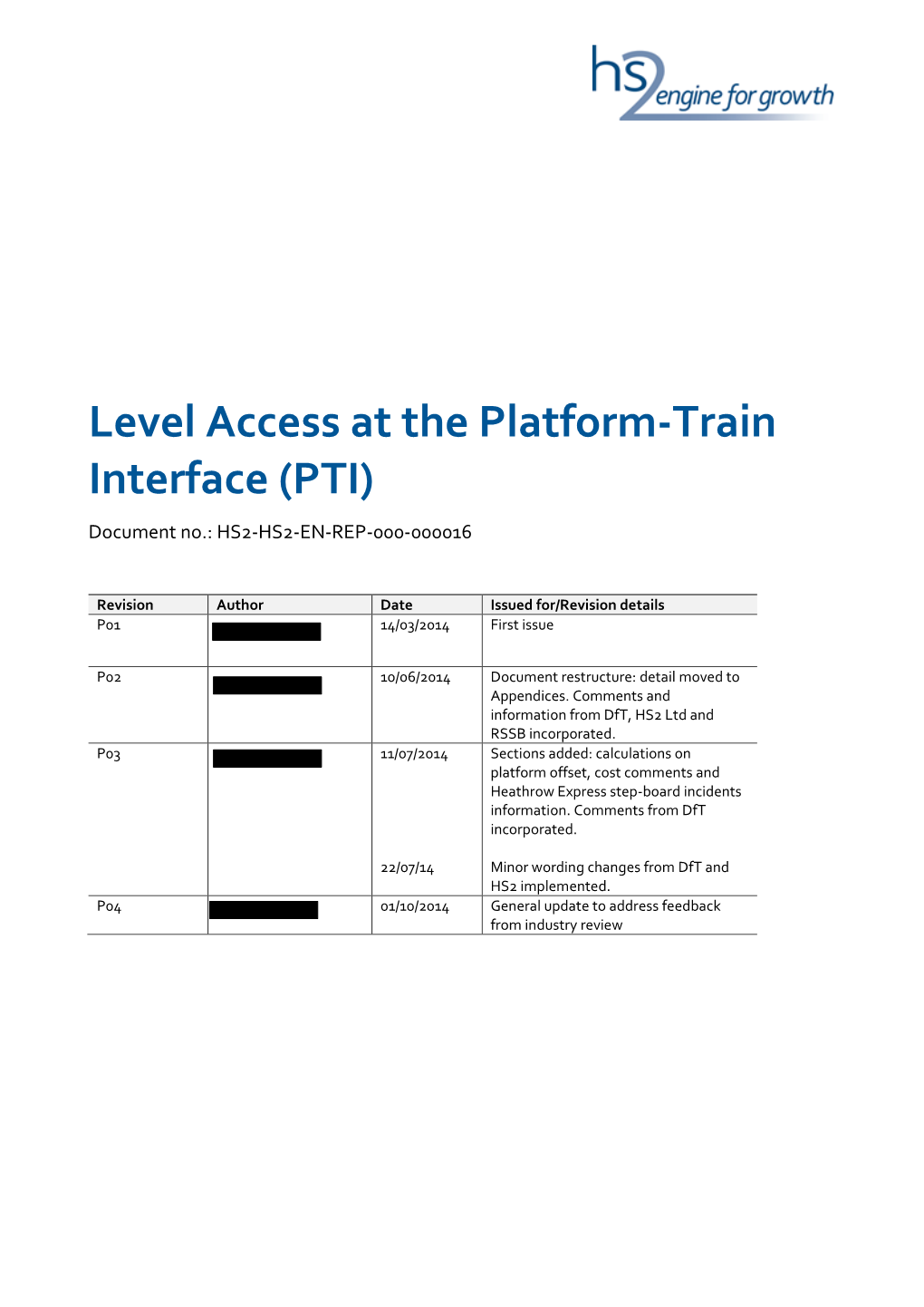 Level Access at the Platform-Train Interface (PTI) Document No.: HS2-HS2-EN-REP-000-000016