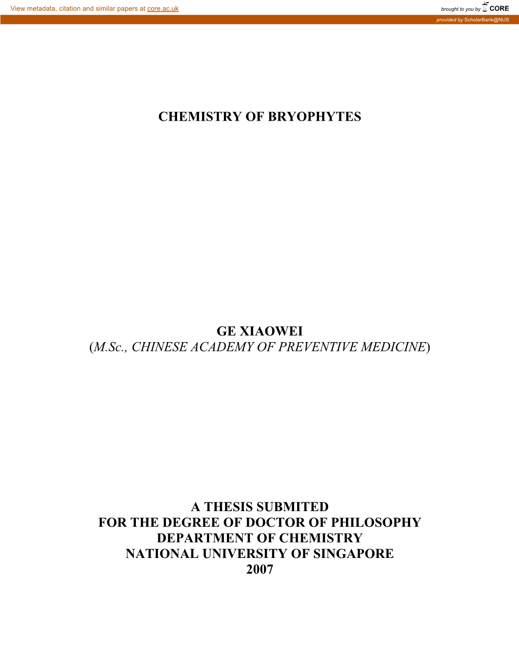 Chemistry of Bryophytes Ge Xiaowei