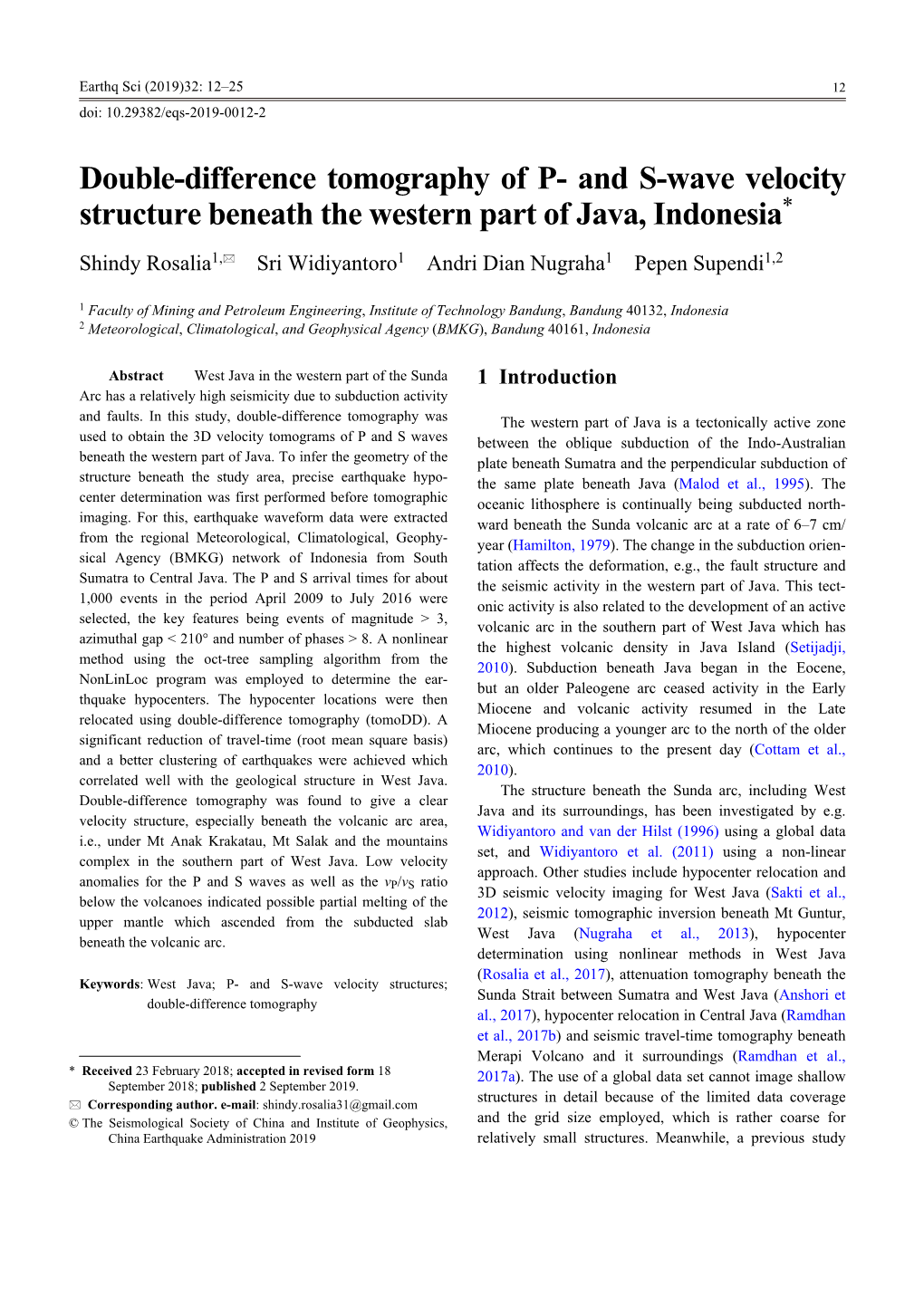 Double-Difference Tomography of P- and S-Wave Velocity Structure Beneath the Western Part of Java, Indonesia*