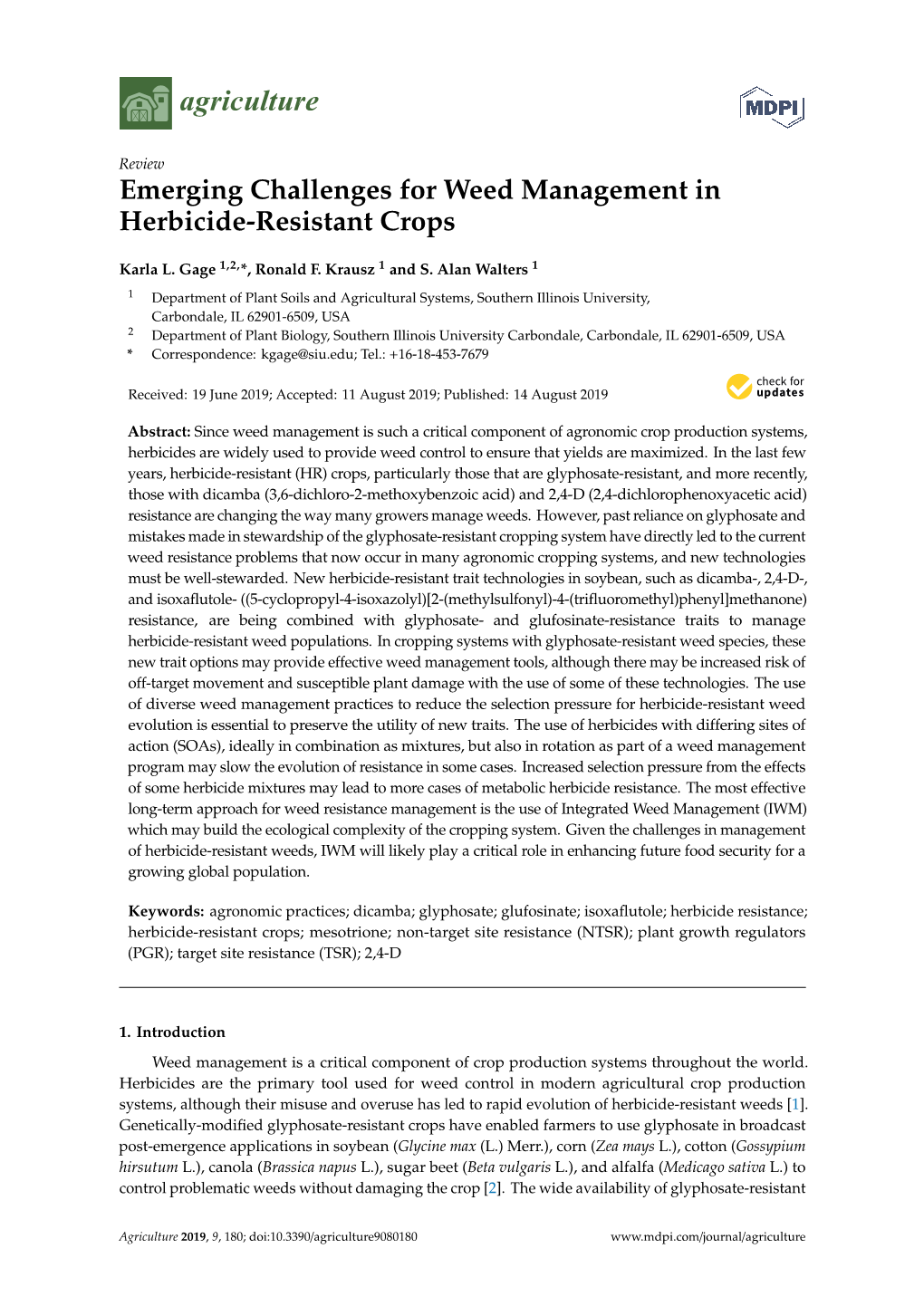 Emerging Challenges for Weed Management in Herbicide-Resistant Crops