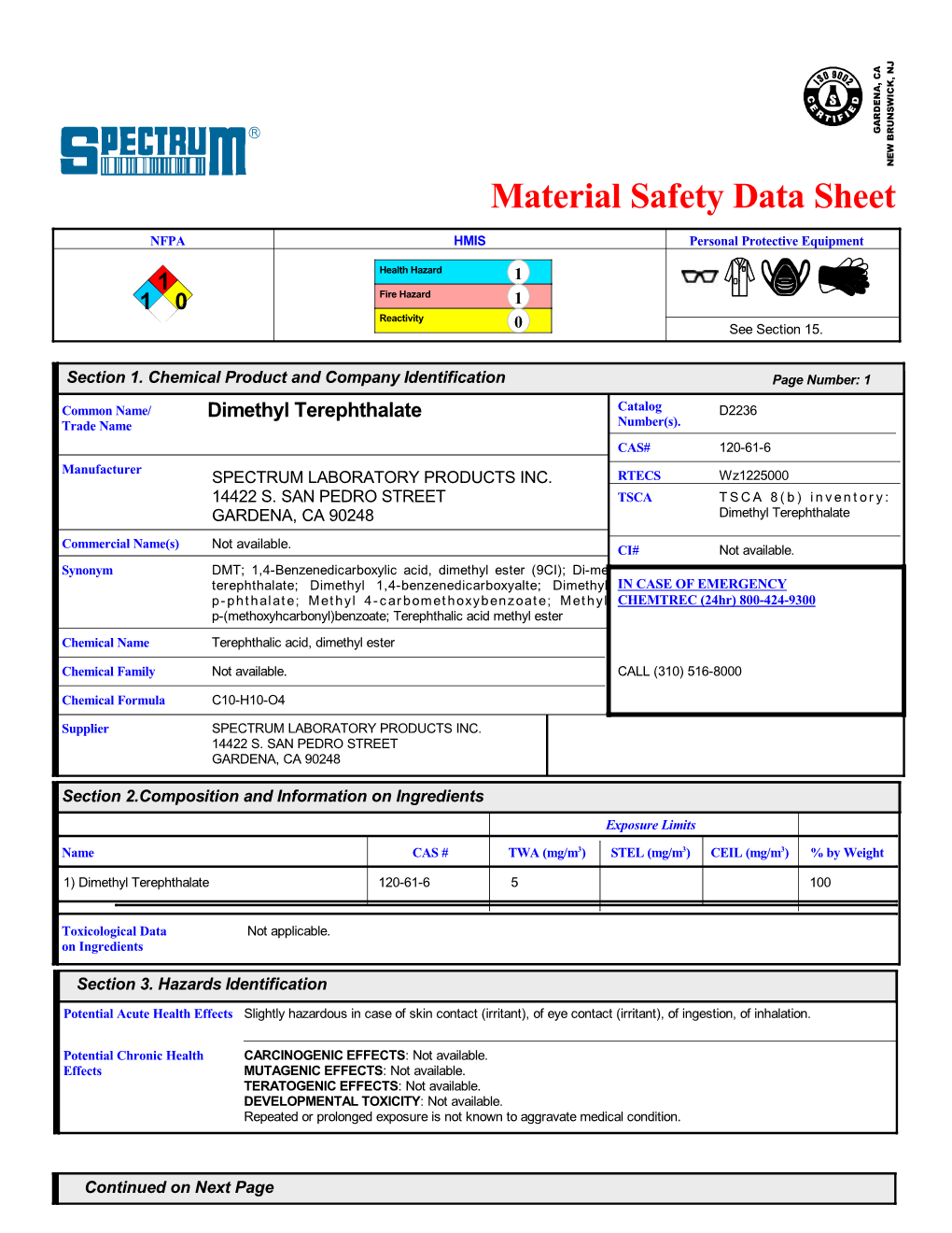 Material Safety Data Sheet