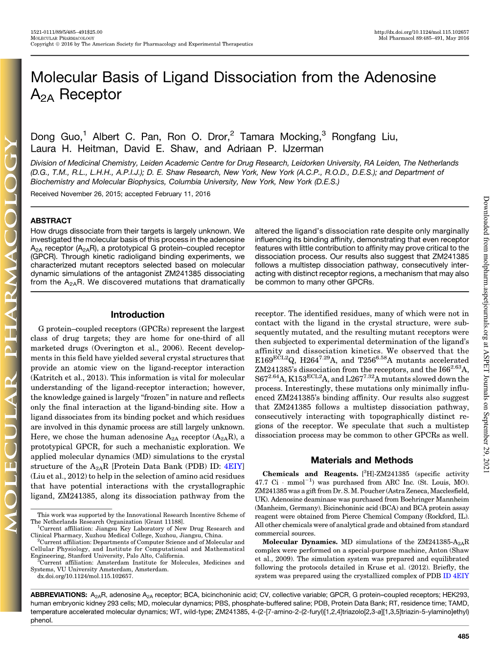 Molecular Basis of Ligand Dissociation from the Adenosine A2A Receptor