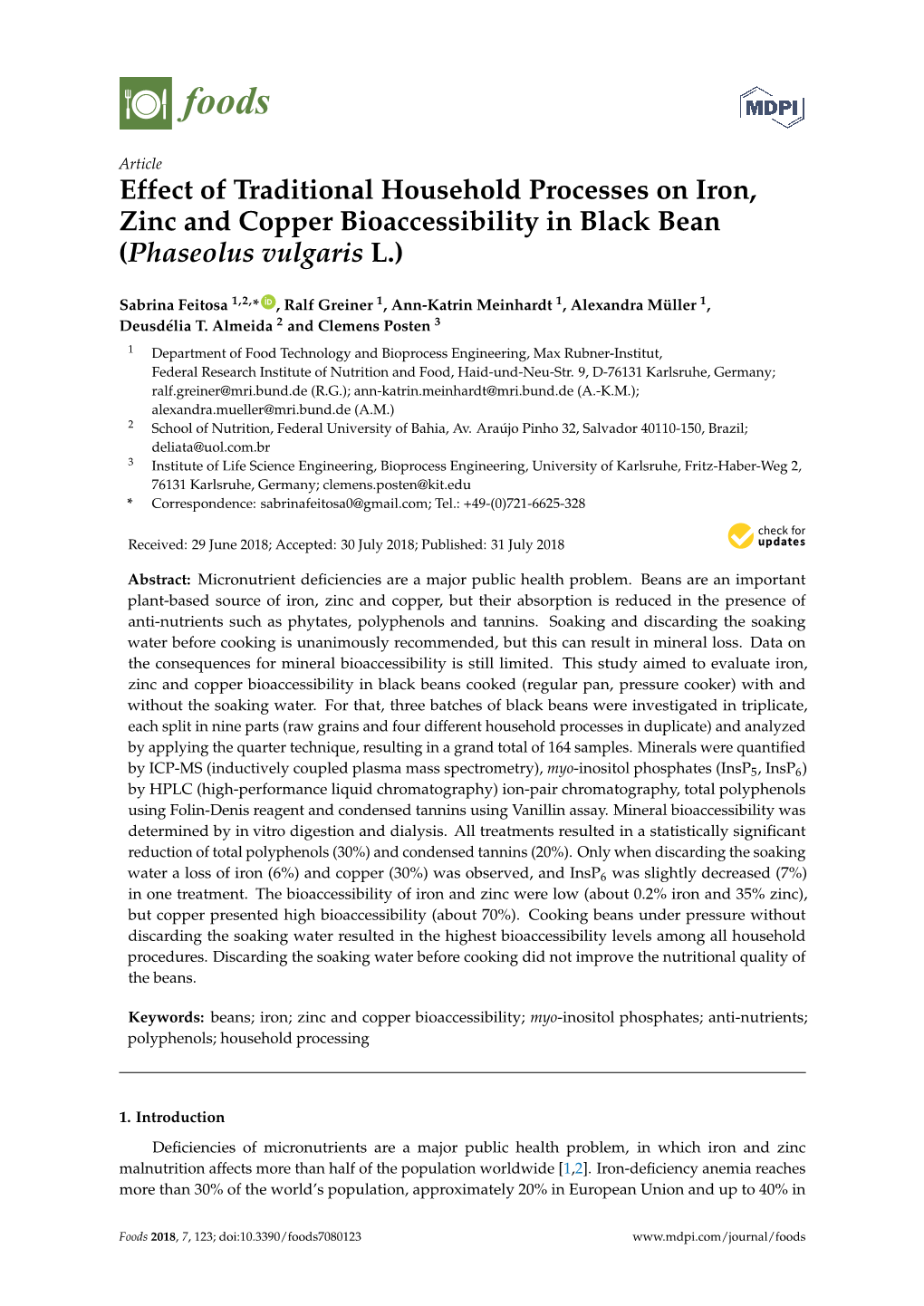 Effect of Traditional Household Processes on Iron, Zinc and Copper Bioaccessibility in Black Bean (Phaseolus Vulgaris L.)