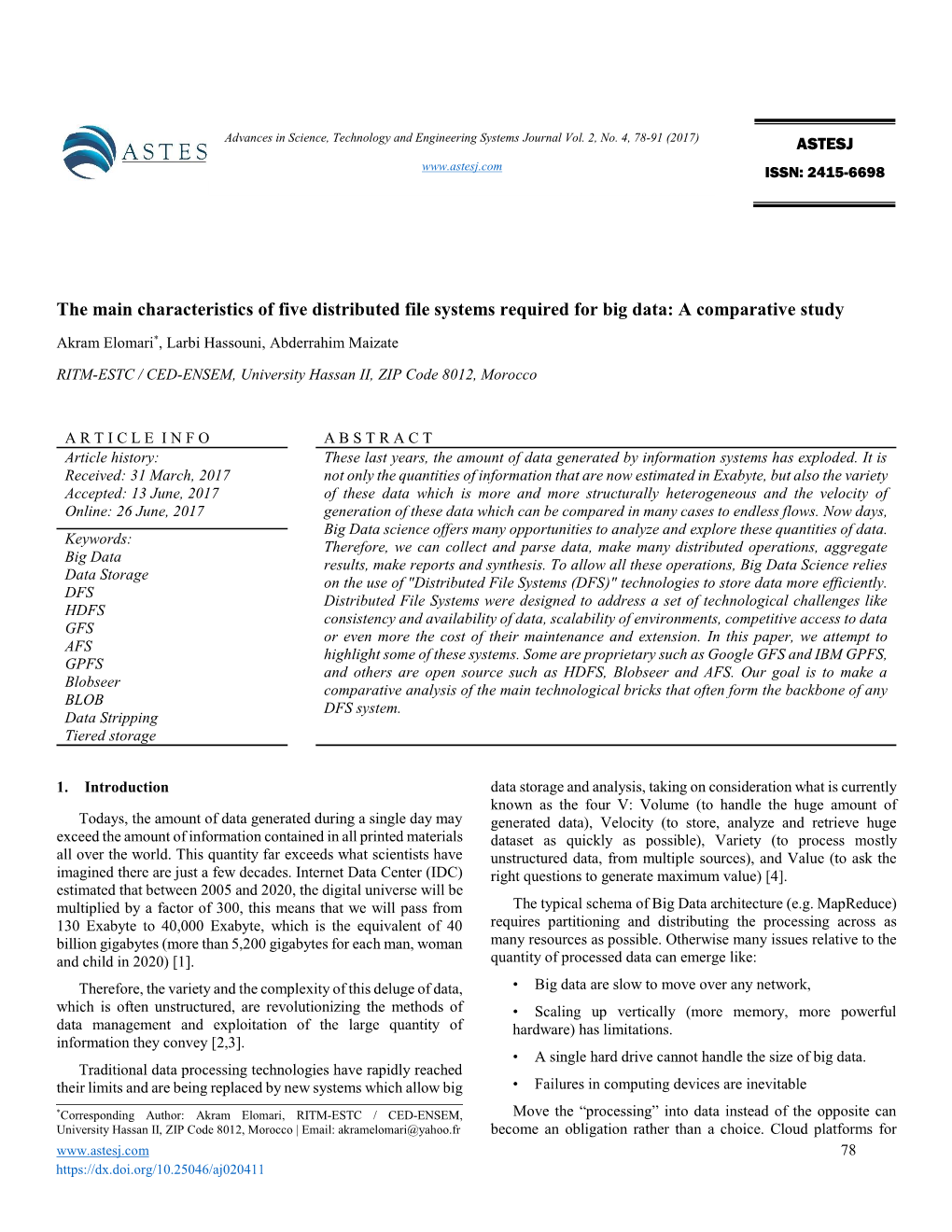 The Main Characteristics of Five Distributed File Systems Required for Big Data: a Comparative Study