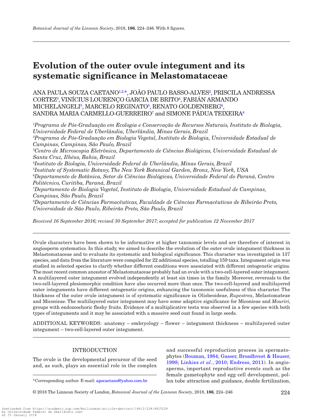 Evolution of the Outer Ovule Integument and Its Systematic Significance in Melastomataceae