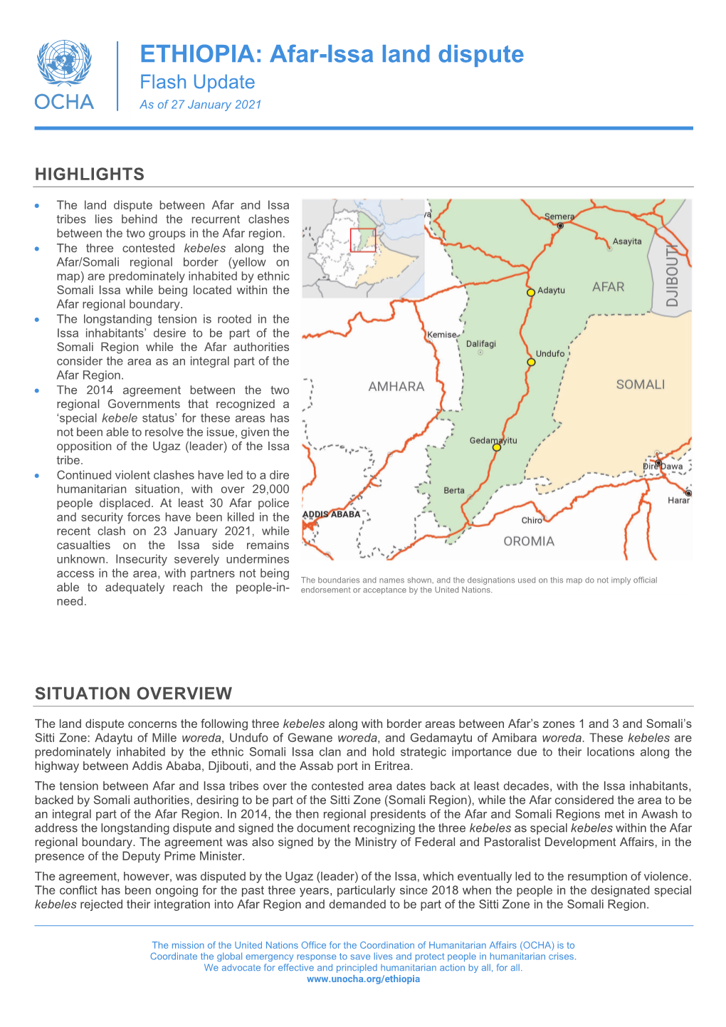 ETHIOPIA: Afar-Issa Land Dispute Flash Update As of 27 January 2021