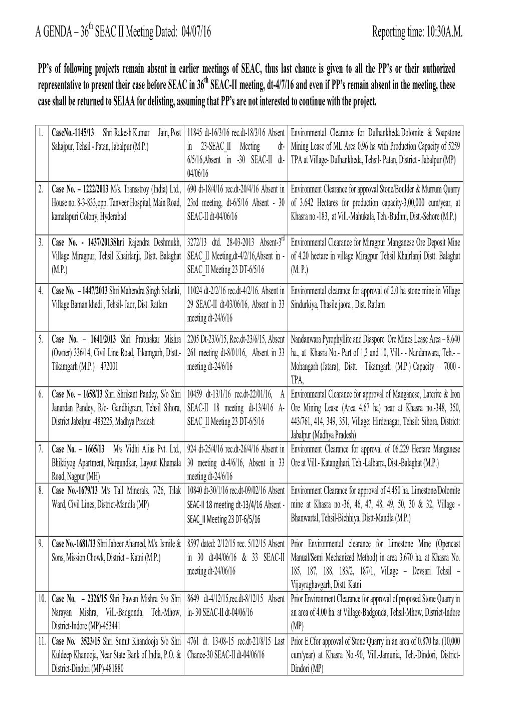 A GENDA – 36 SEAC II Meeting Dated