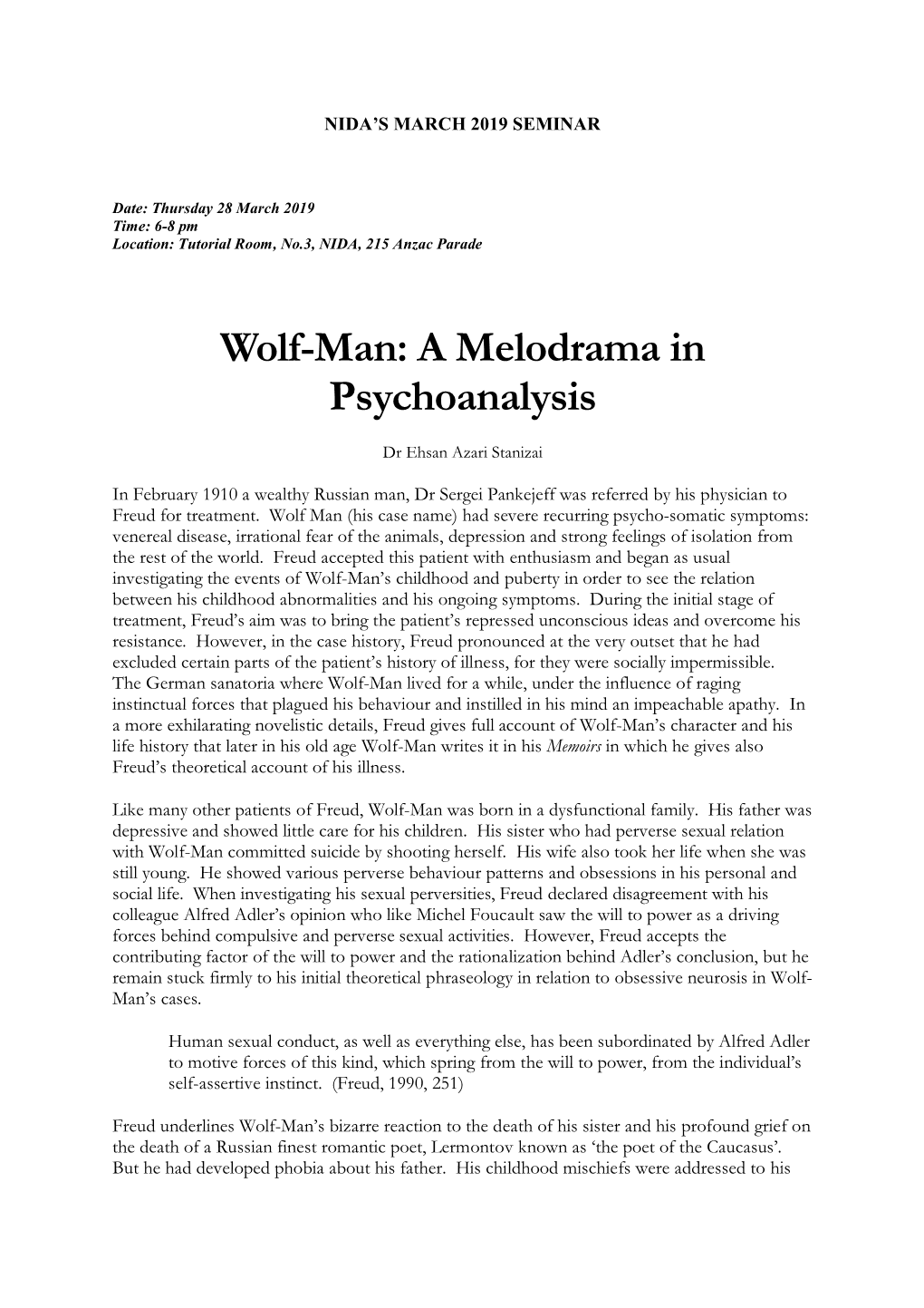 Wolf-Man: a Melodrama in Psychoanalysis