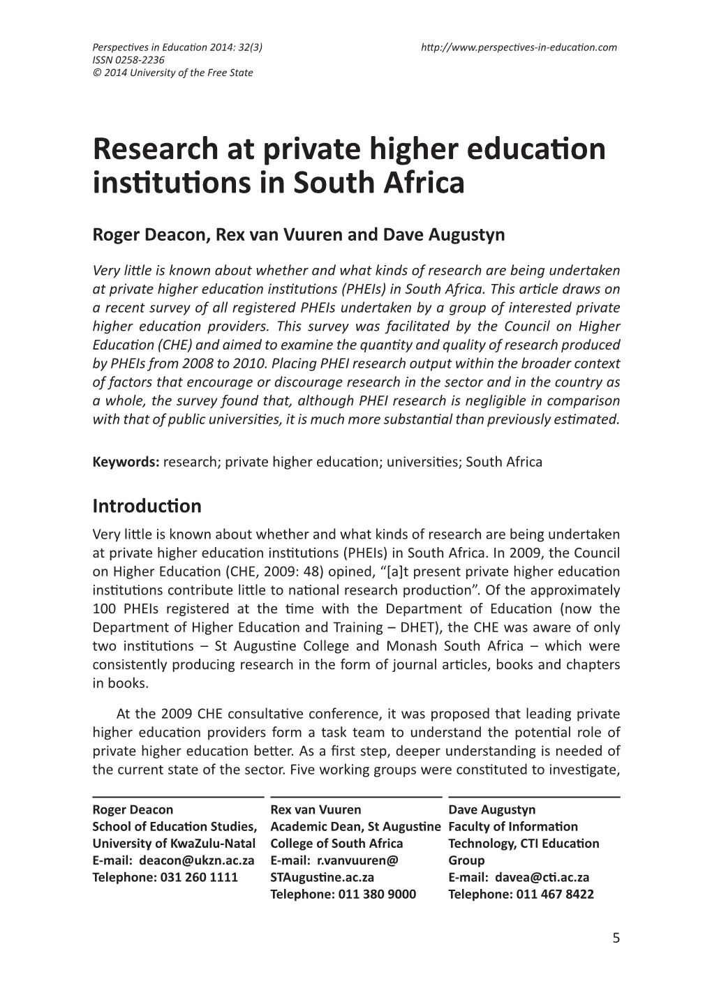 Research at Private Higher Education Institutions in South Africa