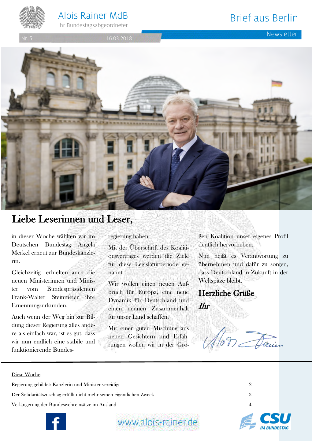 Brief Aus Berlin Ihr Bundestagsabgeordneter Newsletter Nr