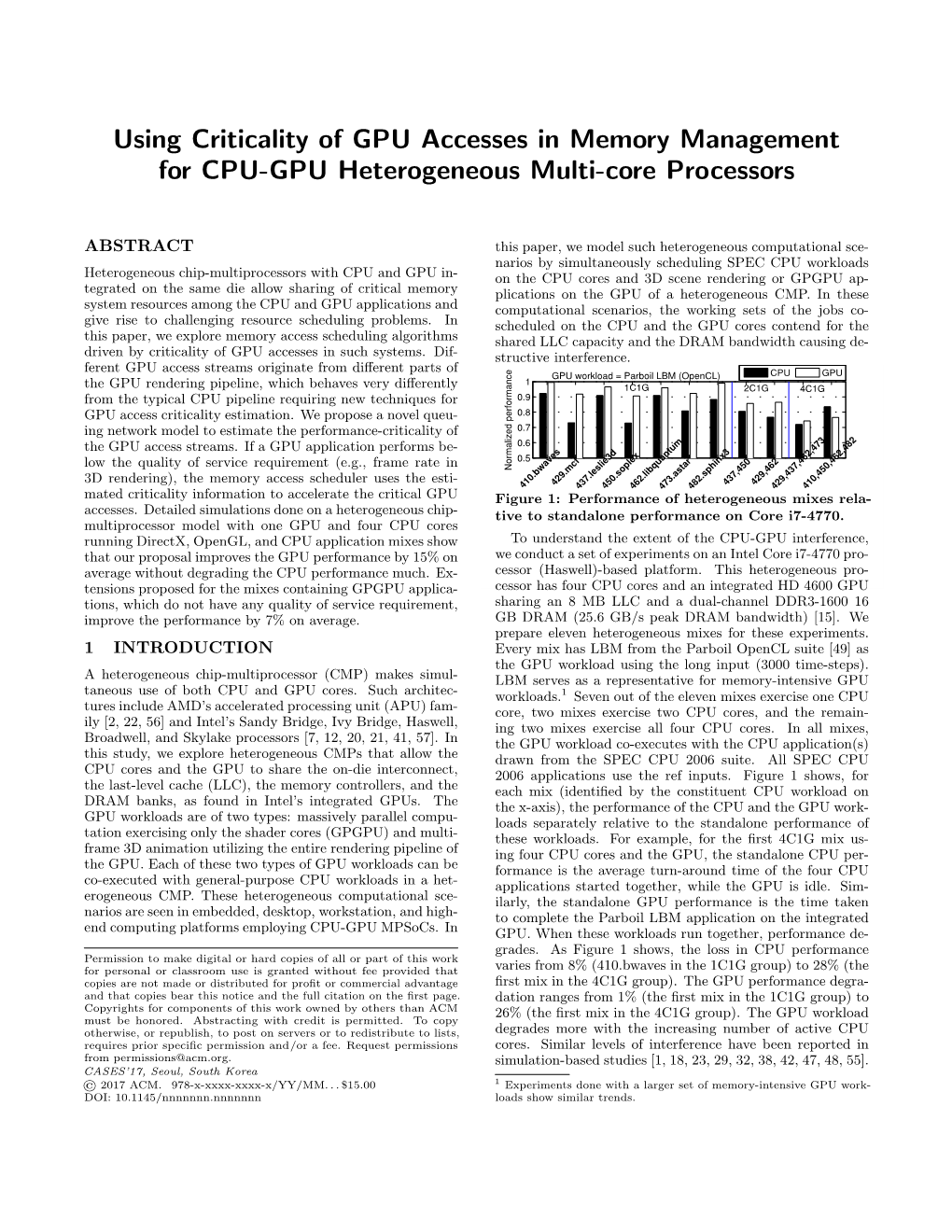 Using Criticality of GPU Accesses in Memory Management for CPU-GPU Heterogeneous Multi-Core Processors