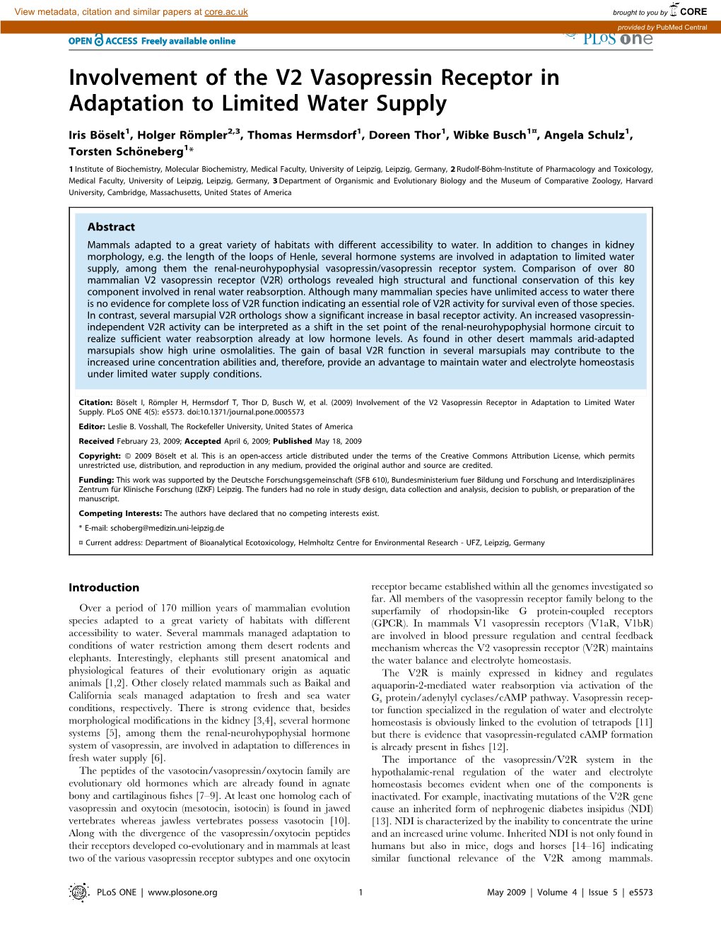 Involvement of the V2 Vasopressin Receptor in Adaptation to Limited Water Supply