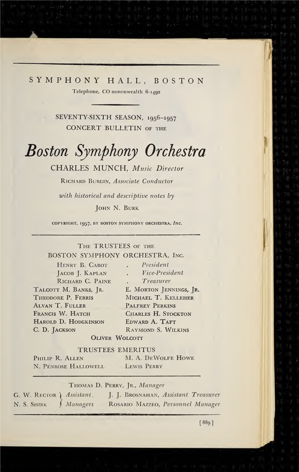 Boston Symphony Orchestra Concert Programs, Season 76, 1956-1957