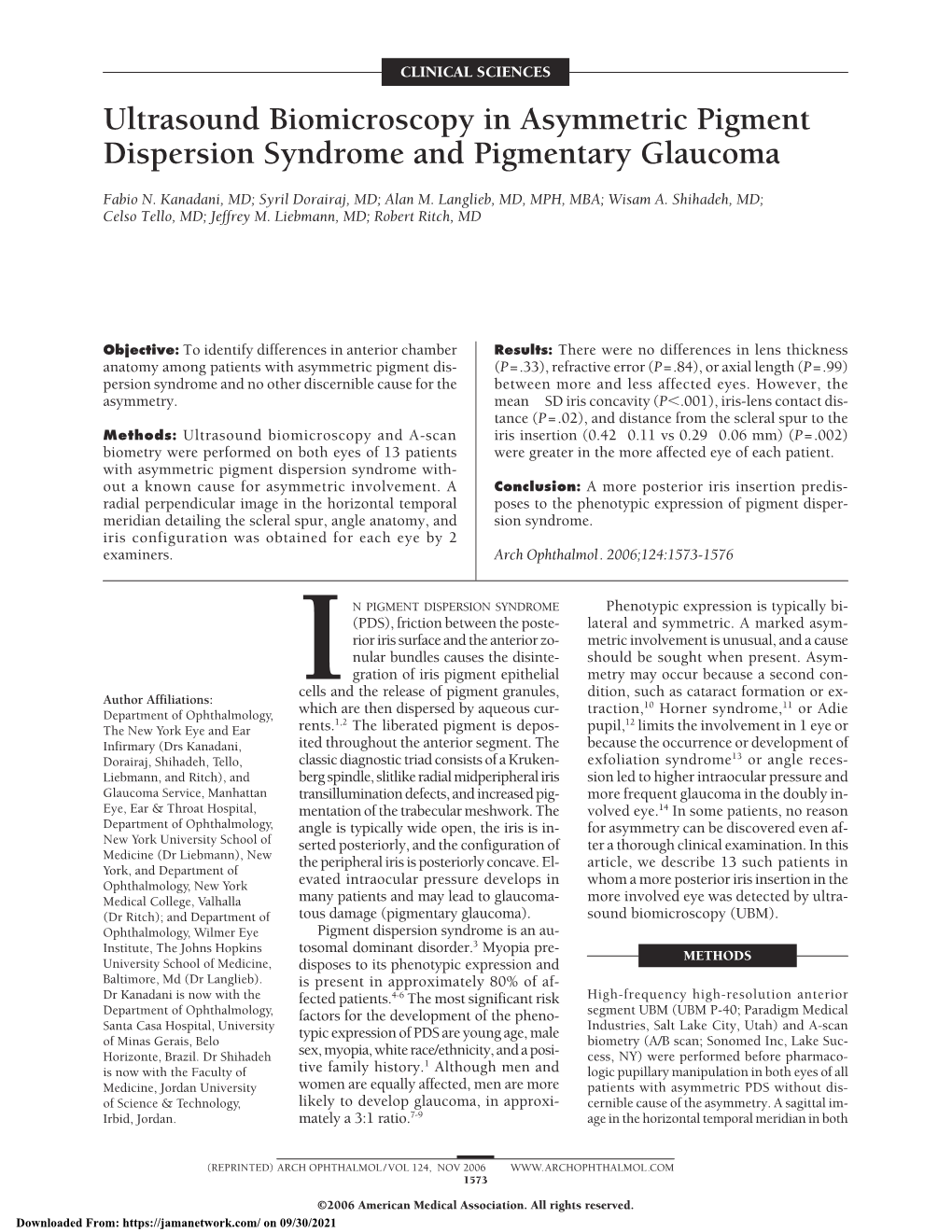 Ultrasound Biomicroscopy in Asymmetric Pigment Dispersion Syndrome and Pigmentary Glaucoma