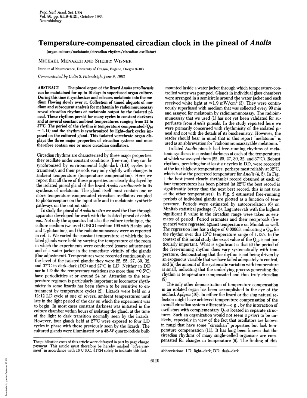 Temperature-Compensated Circadian Clock in the Pineal of Anolis