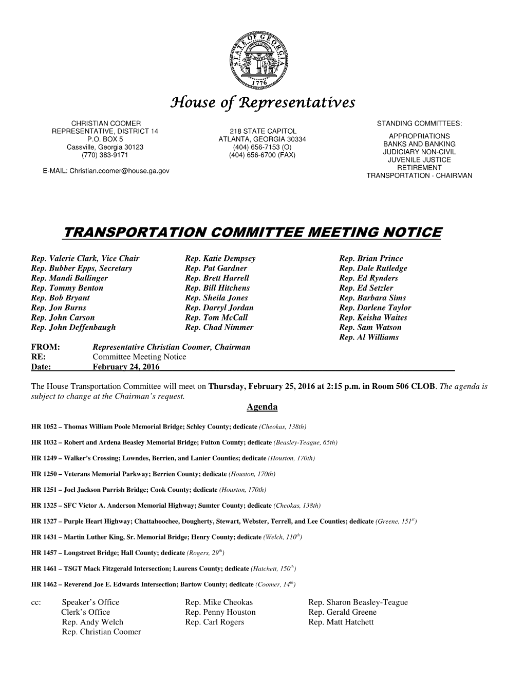 Transportation Committee Meeting Notice