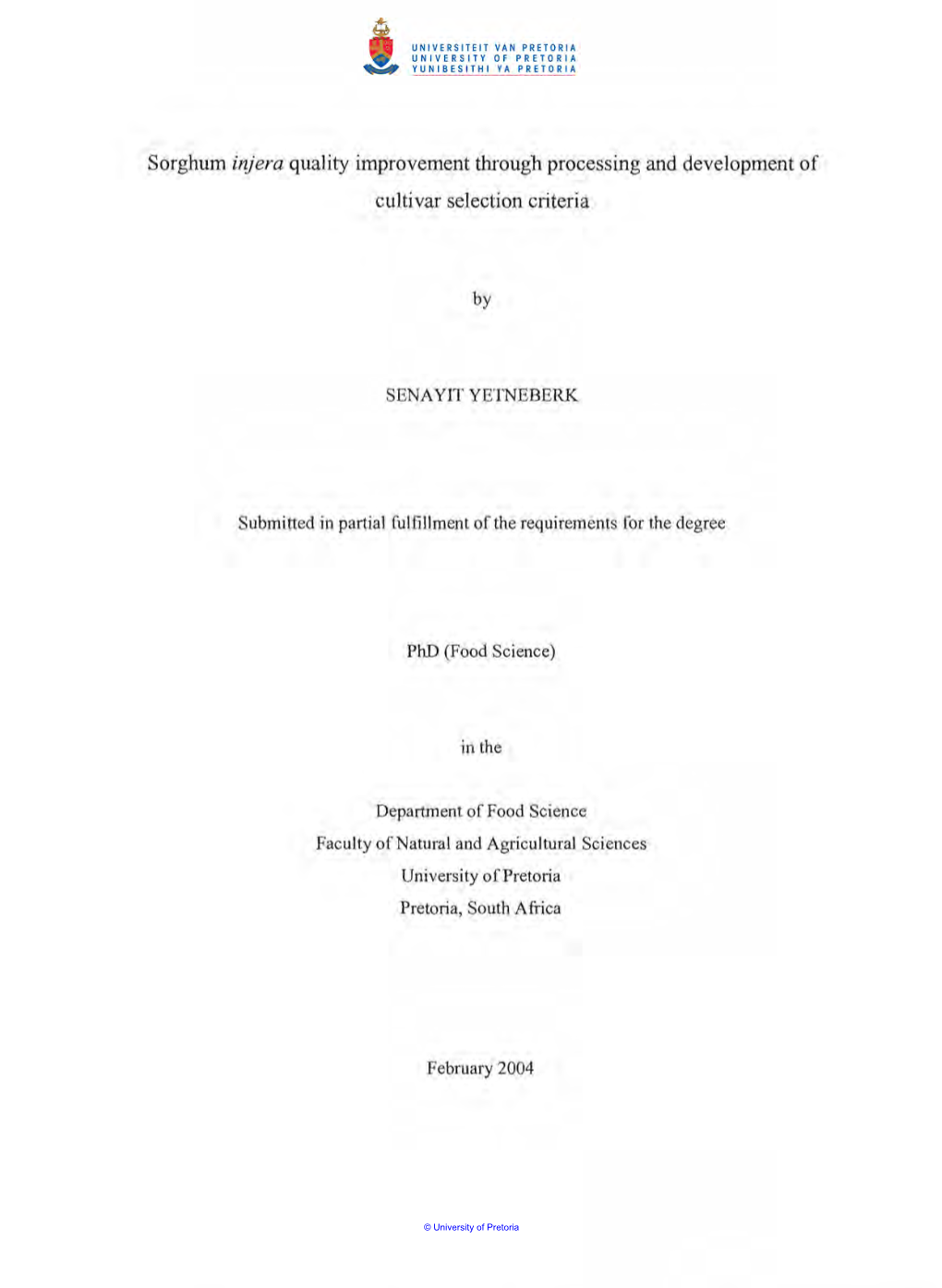 Sorghum Injera Quality Improvement Through Processing and Development of Cultivar Selection Criteria