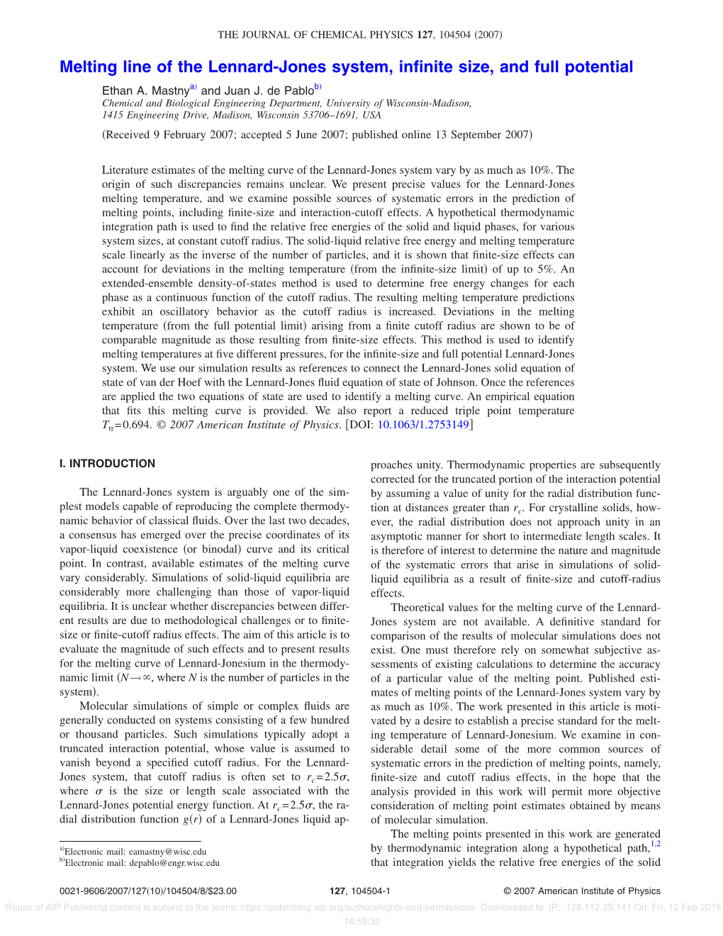 Melting Line of the Lennard-Jones System, Infinite Size, and Full Potential