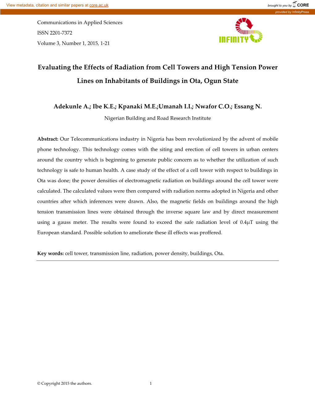 Evaluating the Effects of Radiation from Cell Towers and High Tension Power