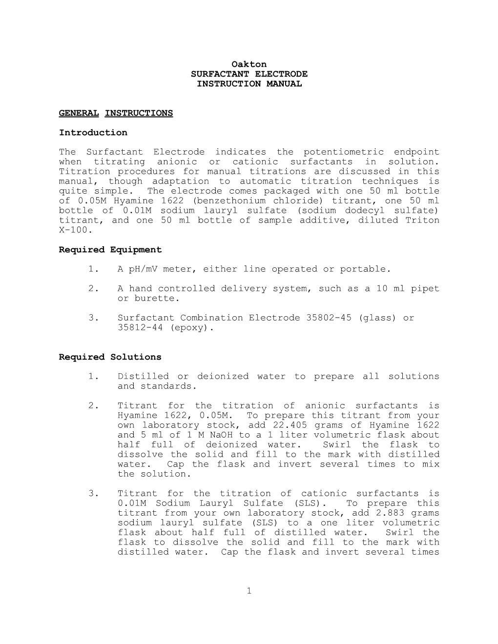 Surfactant Electrode Instruction Manual