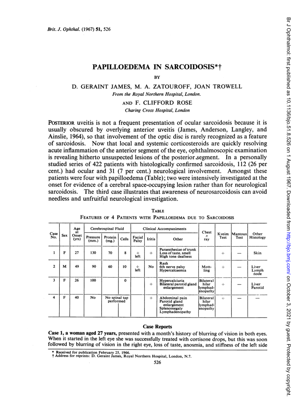 PAPILLOEDEMA in SARCOIDOSIS*T by D