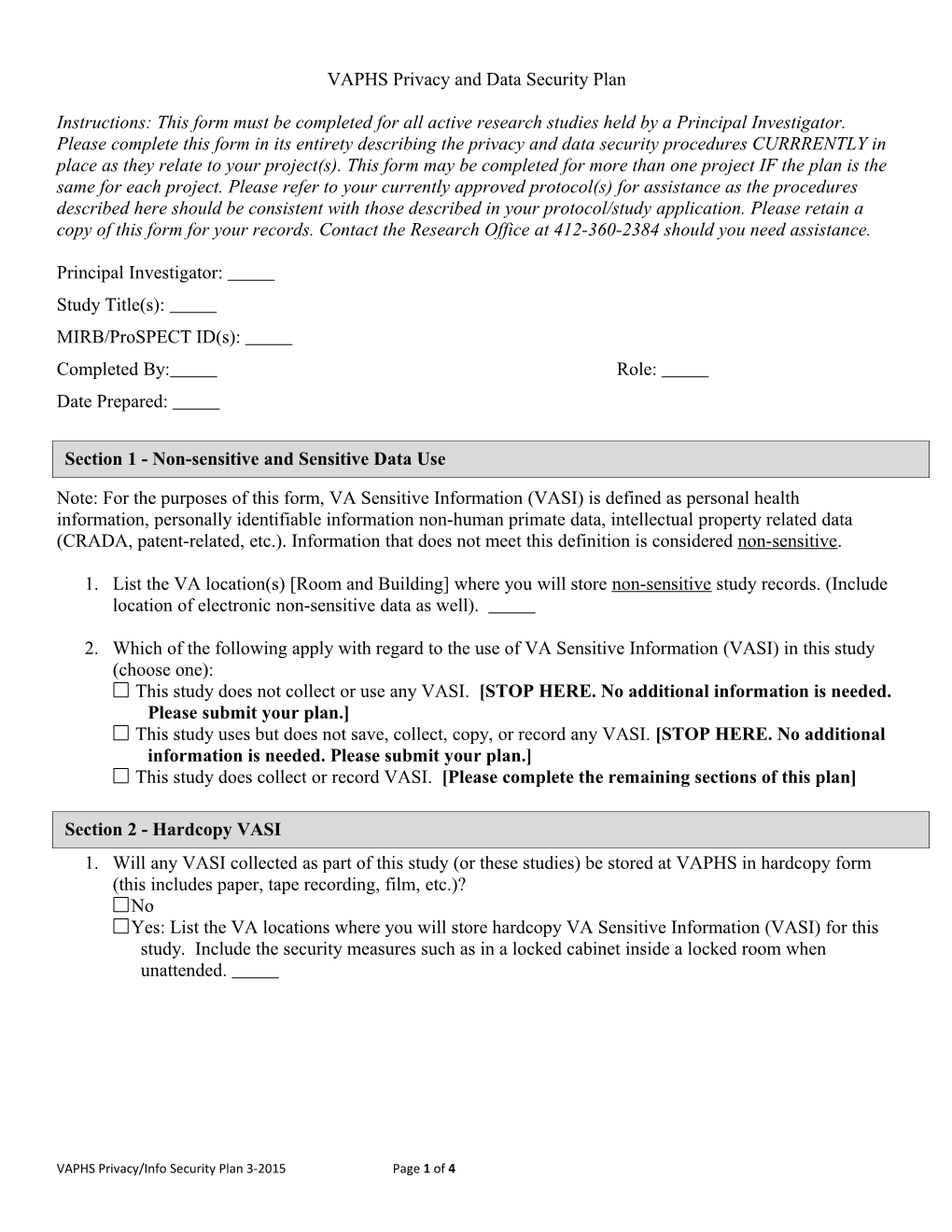 VAPHS Privacy and Data Security Plan