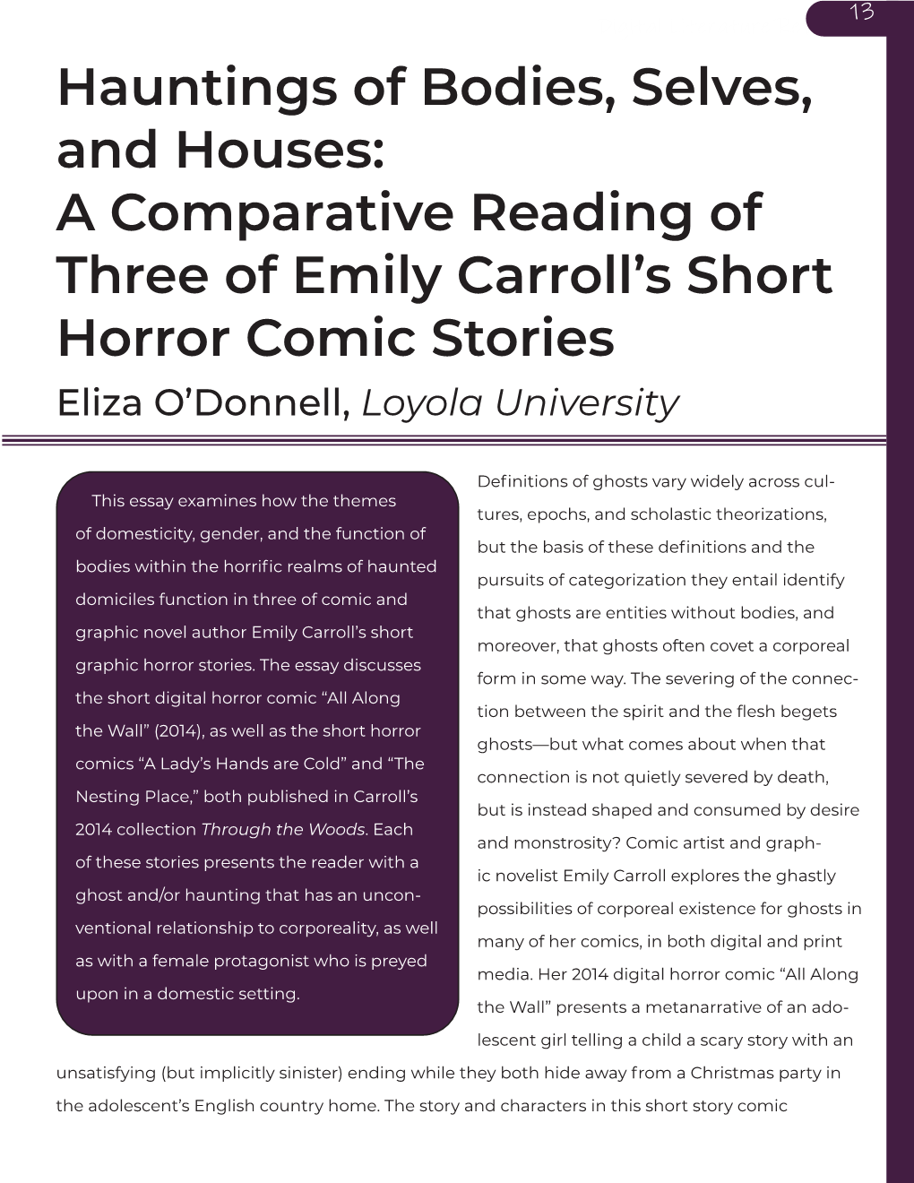 Hauntings of Bodies, Selves, and Houses: a Comparative Reading of Three of Emily Carroll's Short Horror Comic Stories