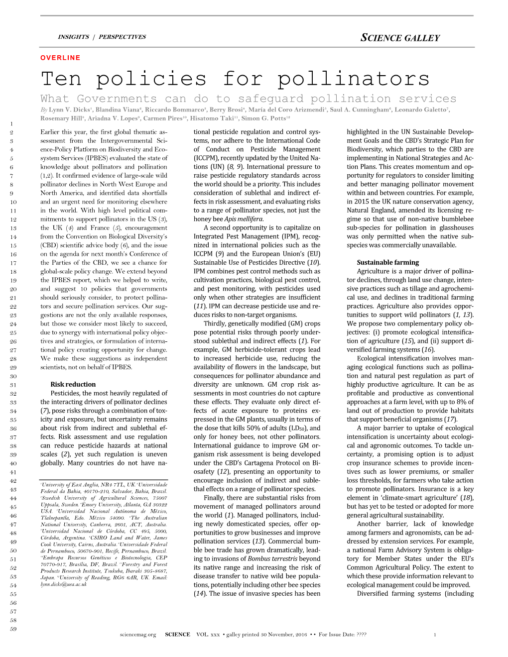 Pollinators What Governments Can Do to Safeguard Pollination Services by Lynn V