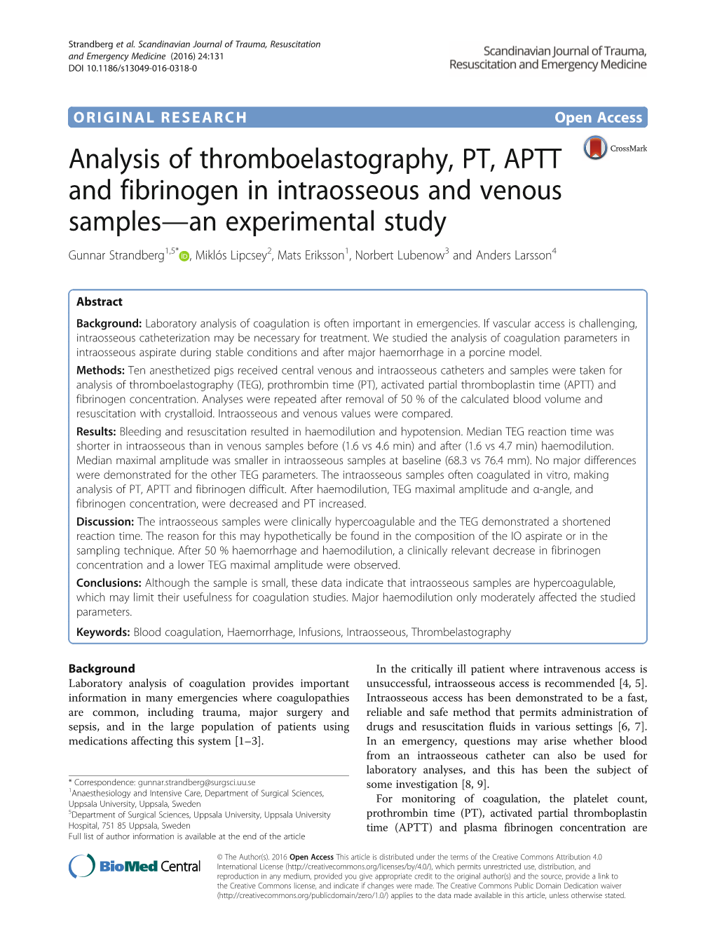 Analysis of Thromboelastography, PT, APTT and Fibrinogen In