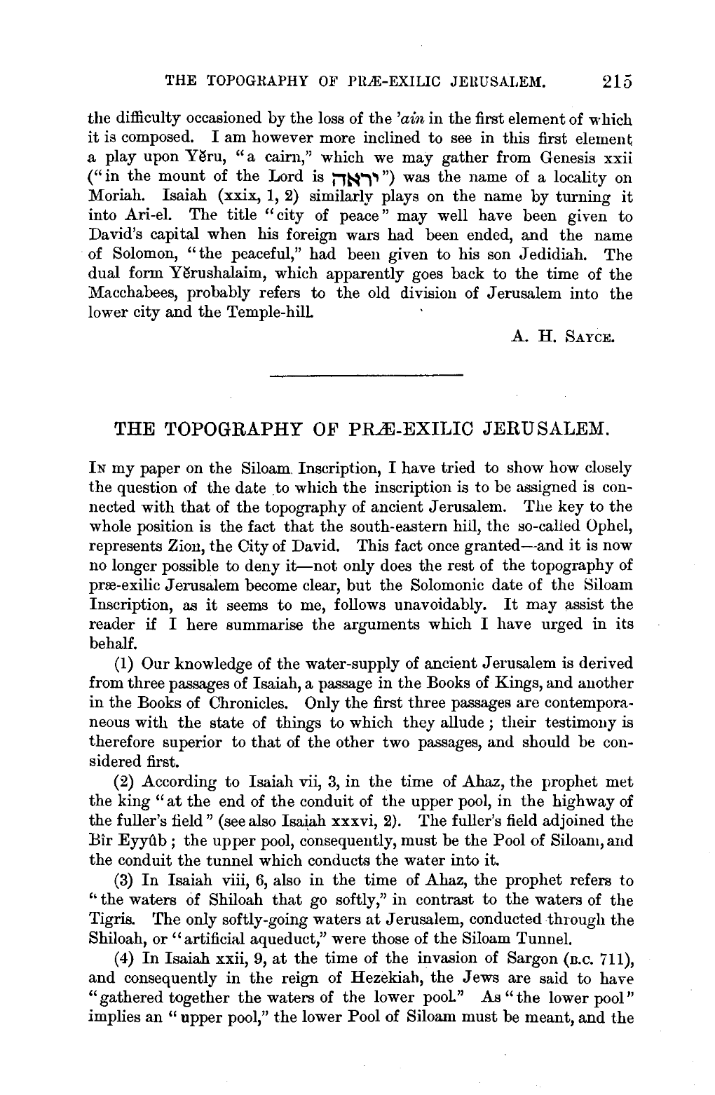 215 the TOPOGRAPHY of Prai-EXILIC JERUSALEM