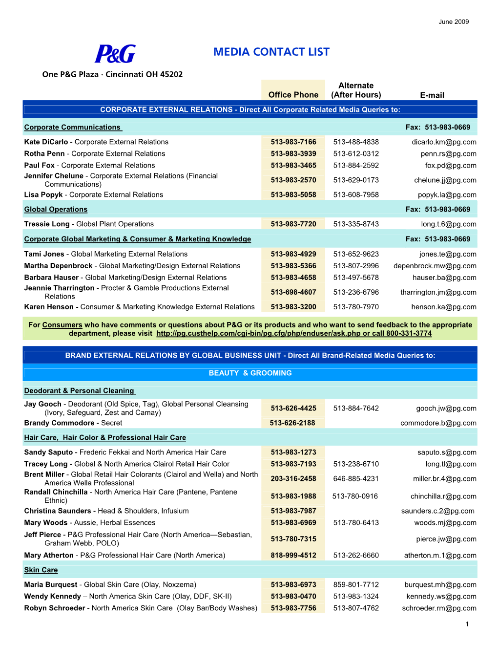 Media Contact List in Word