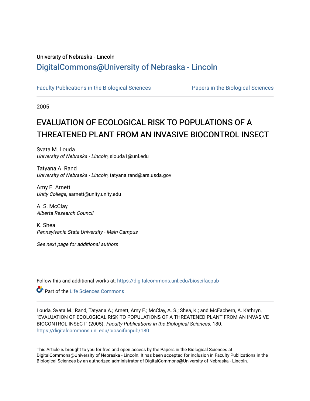 Evaluation of Ecological Risk to Populations of a Threatened Plant from an Invasive Biocontrol Insect