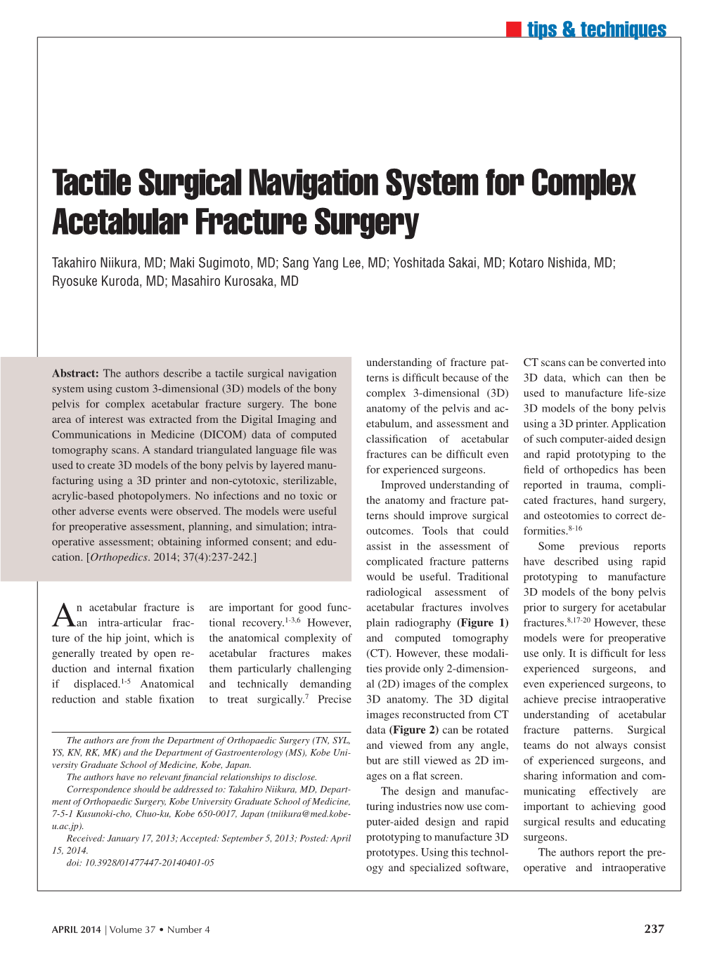 Tactile Surgical Navigation System for Complex Acetabular Fracture Surgery