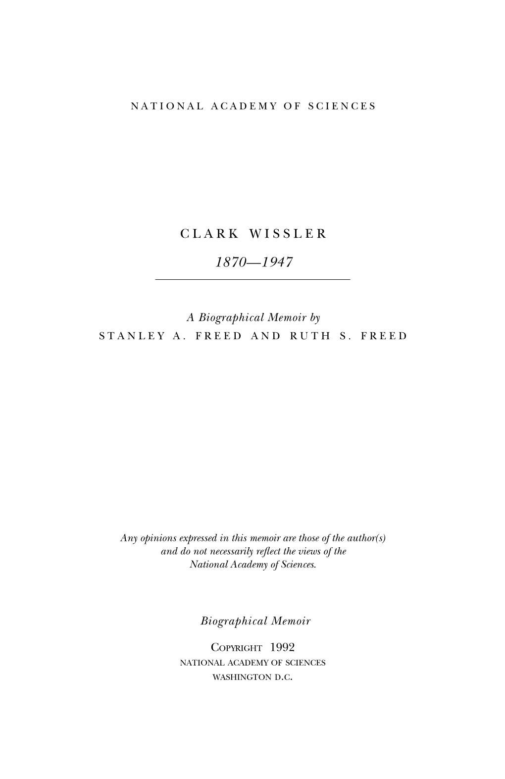 CLARK WISSLER September 18, 1870-August 25, 1947