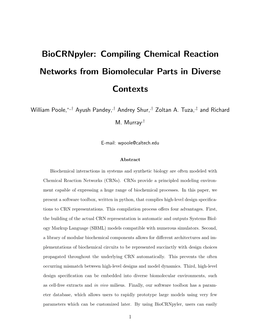 Biocrnpyler: Compiling Chemical Reaction Networks from Biomolecular Parts in Diverse Contexts