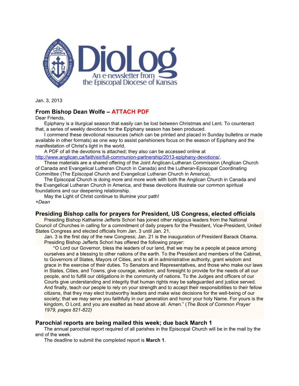 From Bishop Dean Wolfe ATTACH PDF