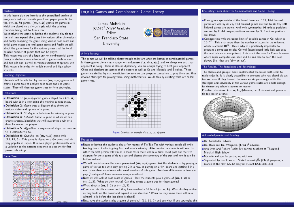 (M,N,K)-Games and Combinatorial Game Theory James Mcerlain San