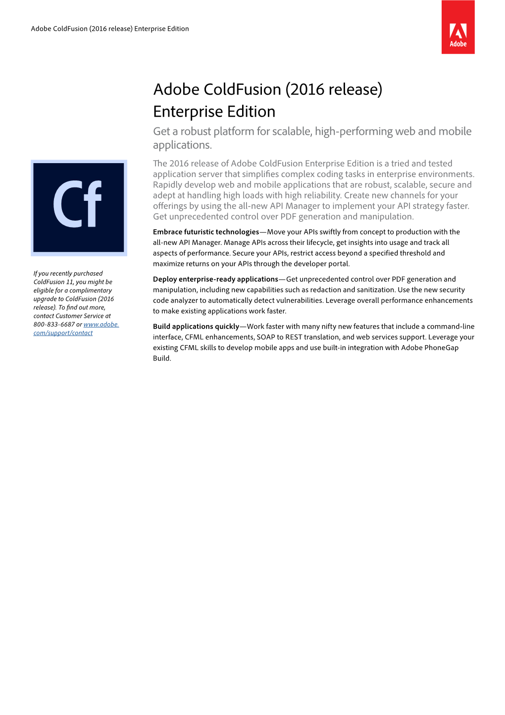 Adobe Coldfusion (2016 Release) Enterprise Edition