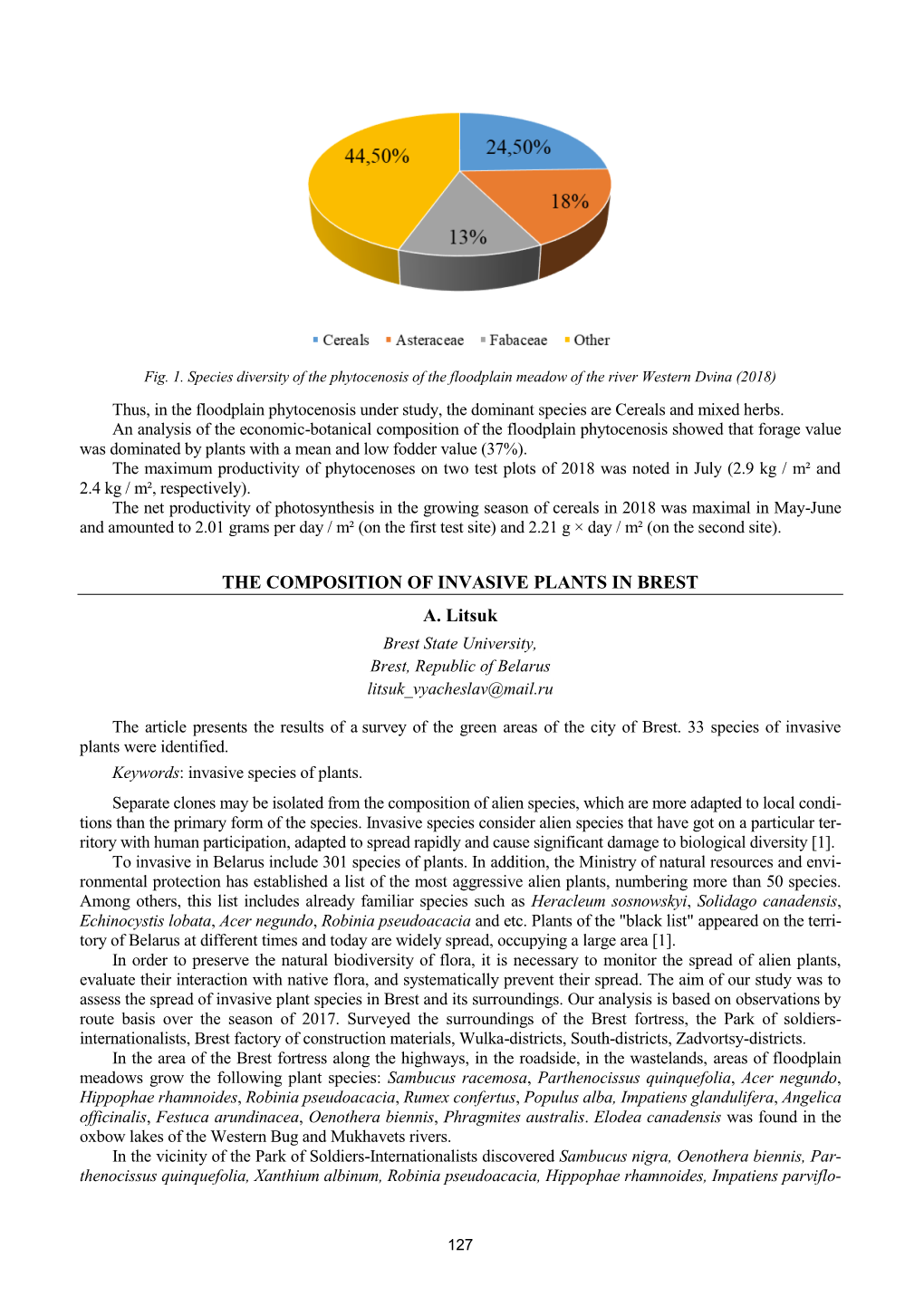 THE COMPOSITION of INVASIVE PLANTS in BREST А. Litsuk Brest State University, Brest, Republic of Belarus Litsuk Vyacheslav@Mail.Ru