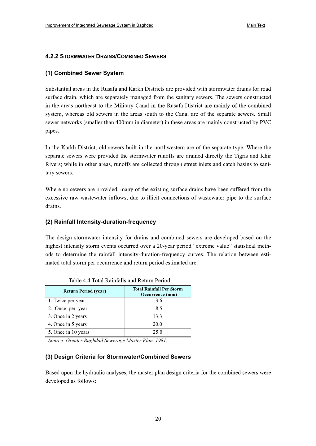 Combined Sewer System Substantial Areas in the Rusafa and Karkh