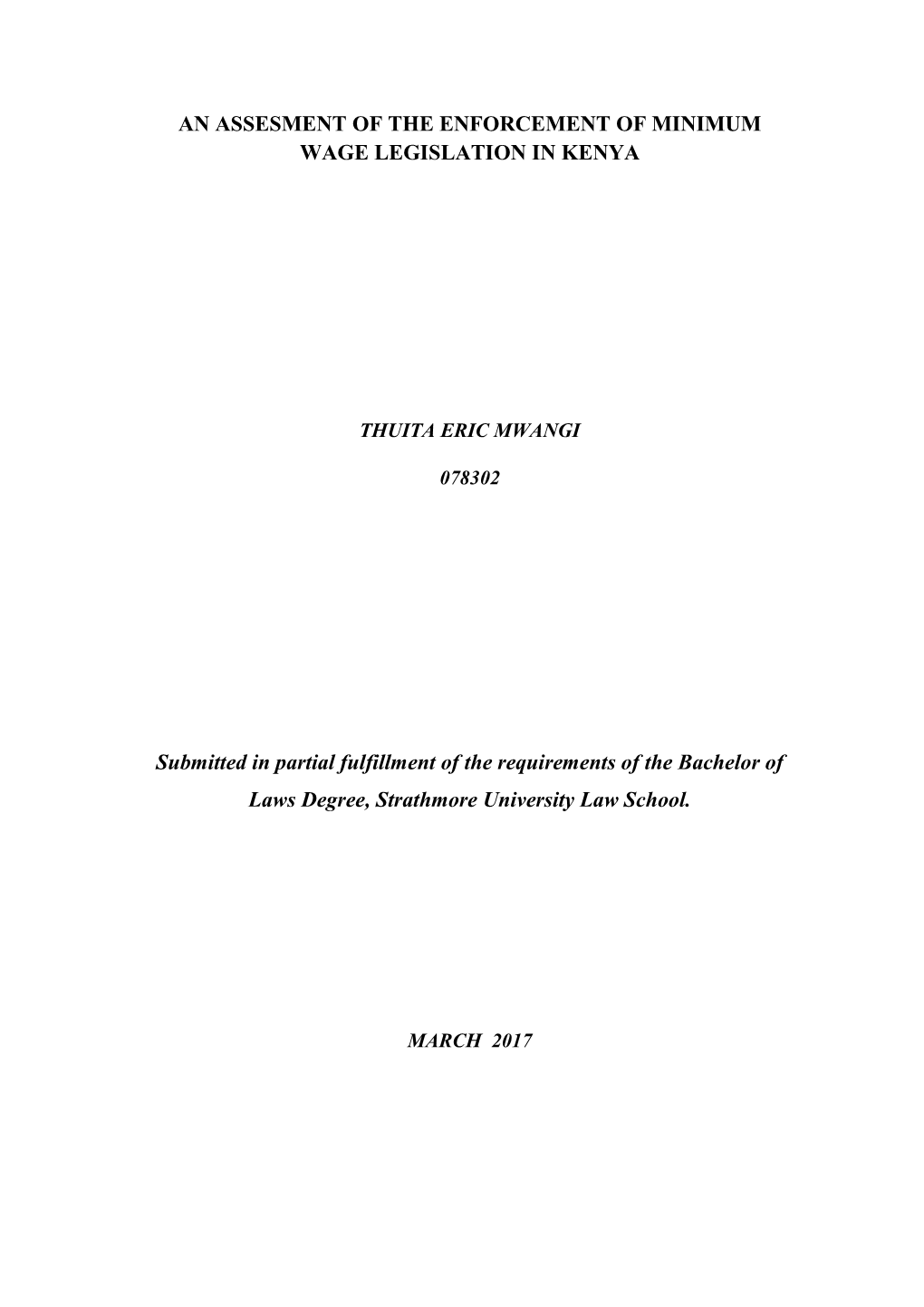 An Assesment of the Enforcement of Minimum Wage Legislation in Kenya