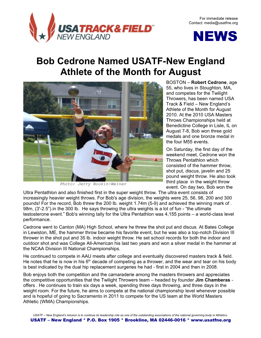 USA Track & Field New England Athlete of the Month